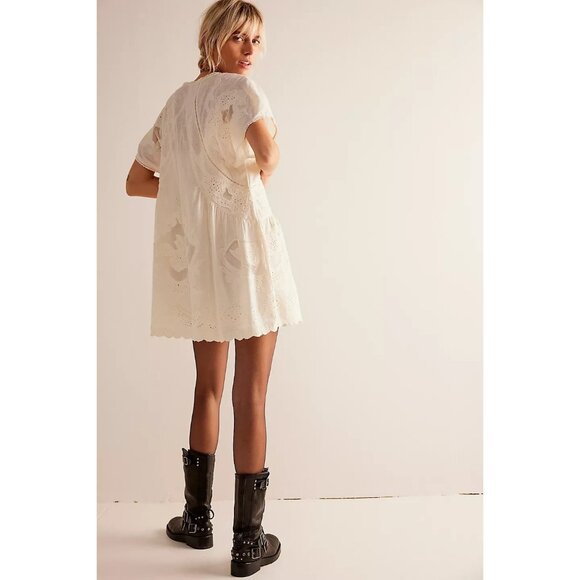 Free People Daylight Crochet Embroidered Mini Babydoll Dress Ivory Coquette M - Picture 5 of 13